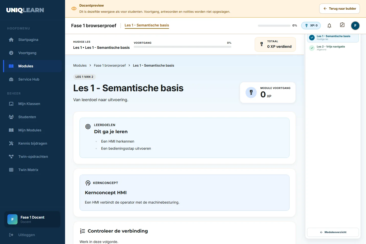 Preview van een UniqLearn module