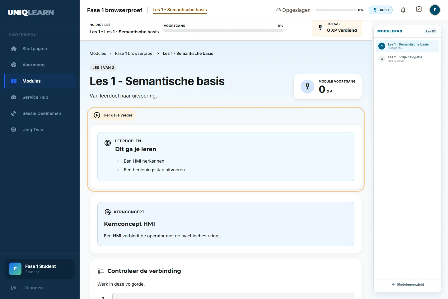 UniqLearn moduleweergave